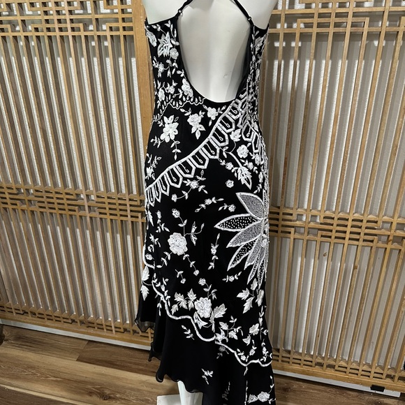 100% Silk 90s Beaded Black and White Dress Size Large Prom - Picture 9 of 11